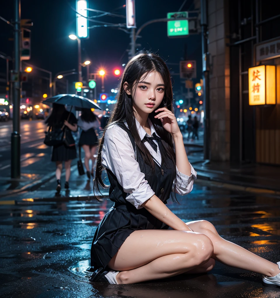 SFW, (Closeup from Crotch to Face) ExtremelyDetailed (SchoolGirl Lean against the Car) Spread Knees Up, perfect face, Brilliant(Tiny Crown), Detailed(Delicate Clothing textures) Sailor Uniform with Red Ribbon (((WhitePanties))), PerfectHand with Childish 4Fingers and one Thumb, Corrected Leg to Foot Line, ((Starry Colorful Lights at Dusk City)) ((Specular Reflection:1.28)of Cars and Wet Road Surface), ((Hidden Arm) Hidden Sole) Red[High-Heels], TopQuality 8K Ultra-detailed masterpiece (ProfessionalPhoto:1.37)(Acutance:0.8)