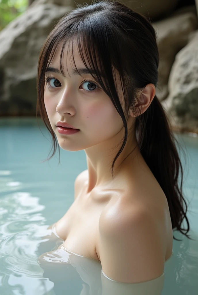 Japanese、Beautiful woman、cute、Completely naked、No underwear、Sitting、With legs apart、Vagina open with fingers、young、Fair skin、No makeup、Beautiful leg lines、D cup breasts、Tight waist、White skin、21 years old、、Japanese-style house、bath、hot spring、My eyes are watering、Wet lips、Wet bare skin、Summer Morning、The background is blurred、My whole body is wet、 Lonely expression、An inviting gaze