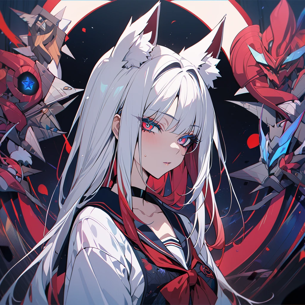 Highest quality I have long hair Gray Hair Reimu Hakurei Red eyes I don't have anything Odd Eye kind Cat ear