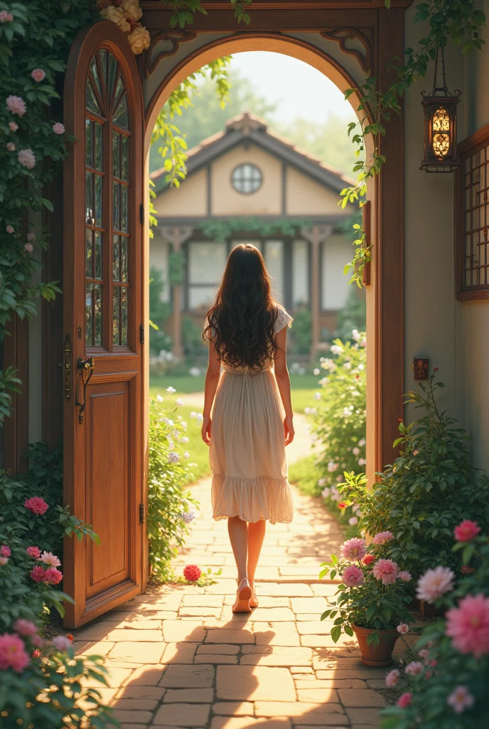 The girl is going in to her house