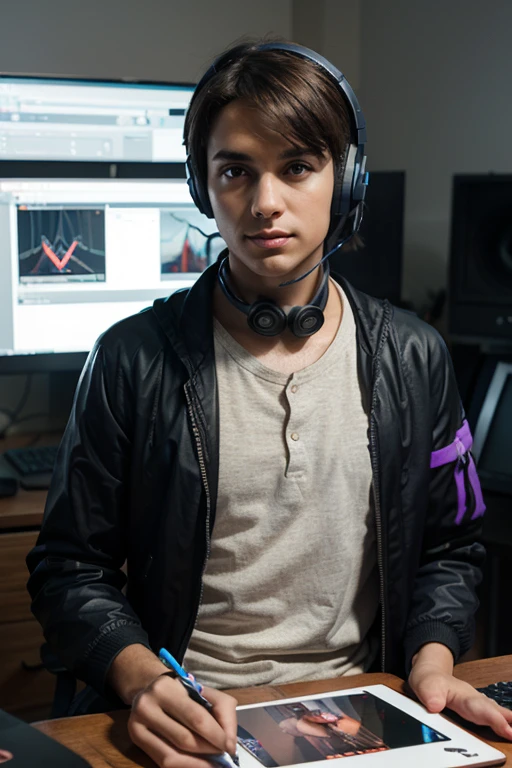 Change background cyberpunk handsome boy, realistic face, 8k, ultra realistic,gamer boy, overhead head phones,pubg gun in hand,gaming