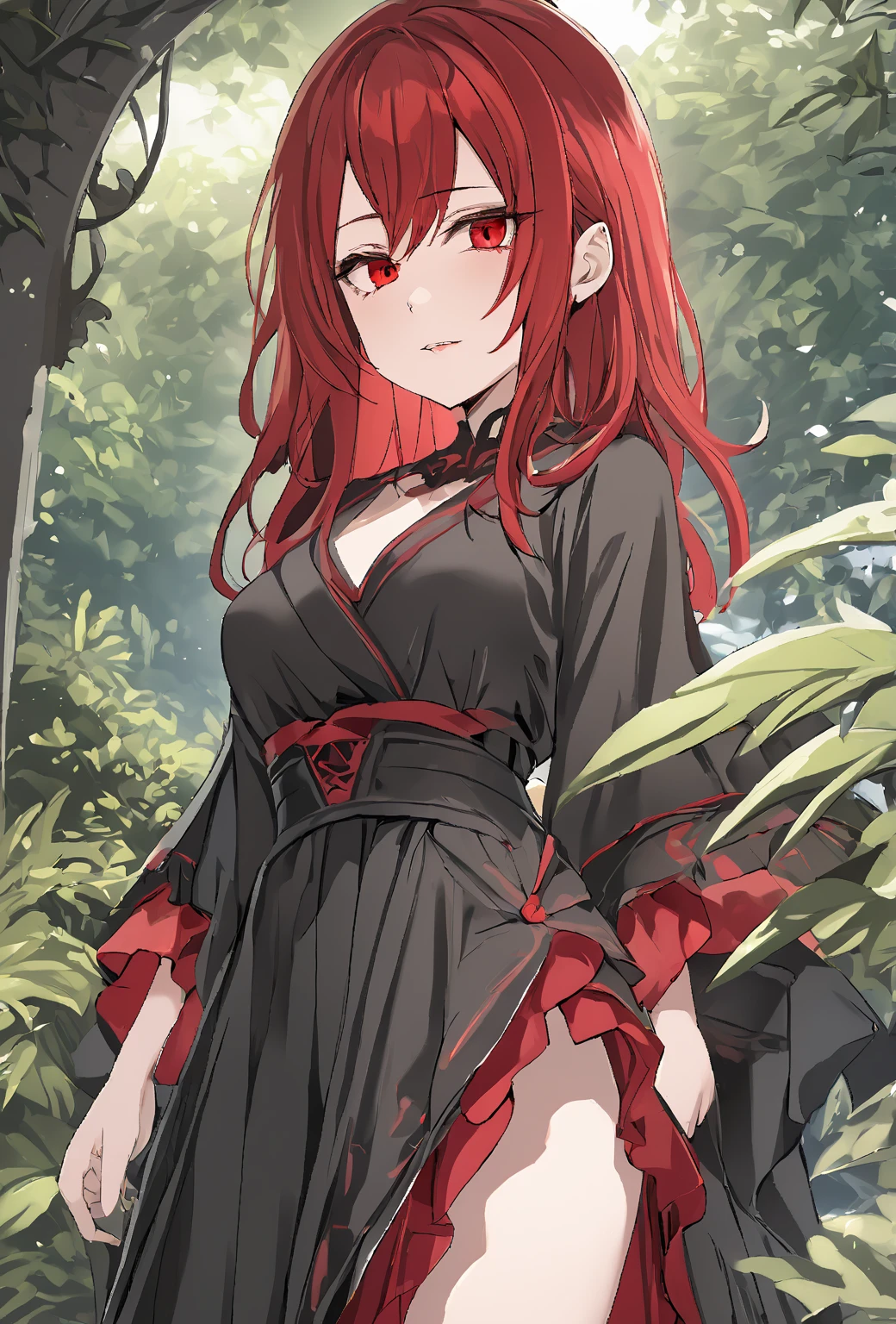 Best Quality,masterpiece,high resolution, Wakaba Mutsumi,Front view up, garden, Best Quality, masterpiece,high resolution, very beautiful,absard dress, high resolution, EdggeSugao ,sadistic smile歯,Pleasure,The , detailed art of a girl's eyes in a dark environment, Focus on your eyes, shrunken eyes , wide-open eyes,Pleasure, red cheeks ,Trance