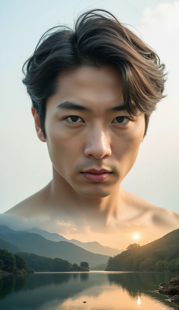 Realistic,1 Korean male,2,front,Complex詳細,gag,avert your eyes,Men's Center,Yui,morning sky,Gentle lighting,Cinema Lighting,Portraiture,With love,(on the road、Beautiful lighting, award-winning, Photorealistic, Realistic Shadows, Realistic lighting, Beautiful lighting, Ray Tracing, Complex詳細, Bad mood, Rule of thirds, masterpiece, (Awareness-raising:1.1), High resolution, (Very detailedCG, Unity, 8k wallpaper:1.1), a hyper-realistic, masterpiece, Bokeh Depth of Field, Very detailed, Complex, Zoom out, colorful, Bright colors、Very detailed、masterpiece、realism、a hyper-realistic、High resolution、Zoom out、Bad mood、Beautiful poop、Ultra-detailed、Excellent anatomy、A sharp face、A sharp face、One person, Men's Center, Topless man, Disheveled Hair, Looking at the audience, Plein Air, Beautiful lighting, Deep Shadow, Highest quality, Tabletop, 超High resolution, Realistic, Blurred Background, (RAW Photos: 1.2), ((Realistic: 1.4), (Tabletop: 1.3), (Highest quality: 1.4), 超High resolution, (Detailed facial features), (Detailed clothing features), Hmph, 8k resolution, Photo credit:Jernau kris stew, a ( a handsome guy, ),Short Hair,Short Hair,smile