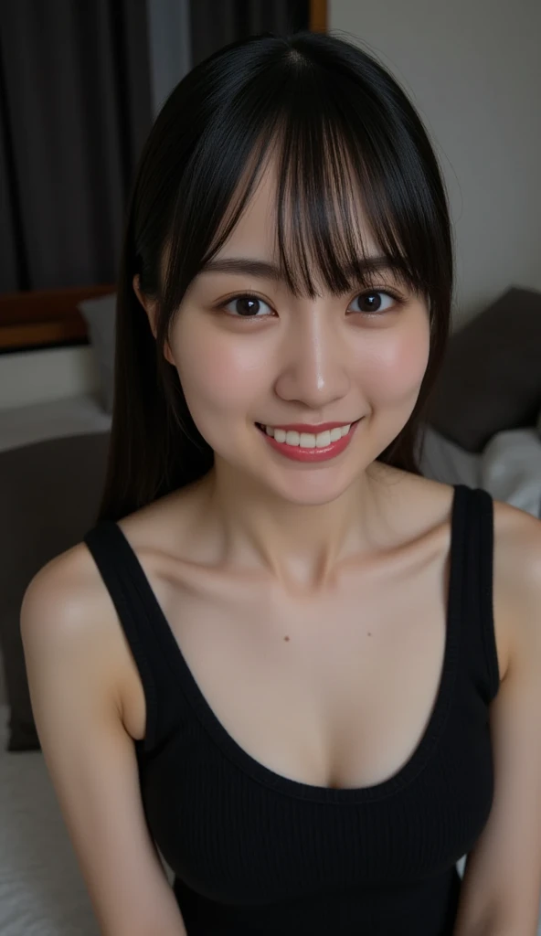 masterpiece,highest quality,(Japanese),((beautiful girl)),cleavage,(See-through),((Clothes that are close to the skin)),(studio),An expression that imagines something pleasant:1.2,(perfect body beauty:1.2),(shy smile),beautiful teeth,