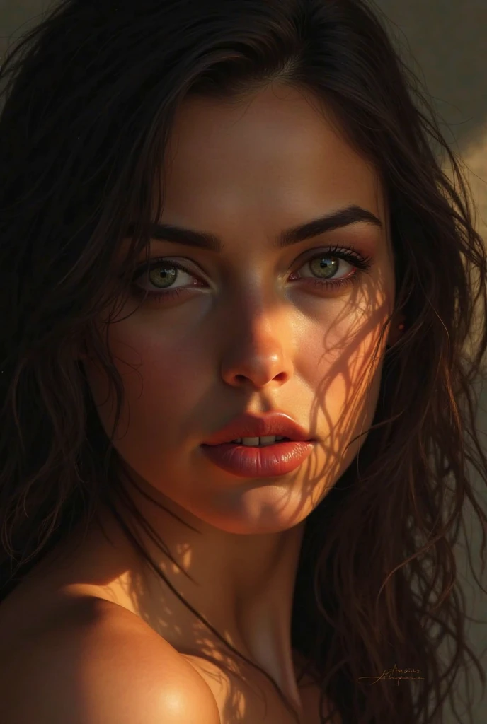 a woman with beautiful detailed eyes, beautiful detailed lips, extremely detailed face, long eyelashes, large breasts, naked, inverted nipples, dildo in pussy, photorealistic, hyper detailed, 8k, high quality, realistic, cinematic lighting, dramatic colors