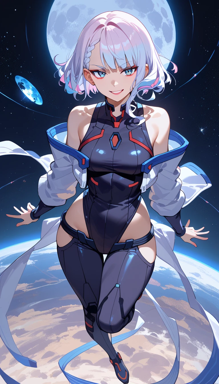 Close-up of a woman with colorful hair and necklace, Anime girl with space-like hair, Soft vitality of Ross Dres, Gubes-inspired artwork, Fantasy art style, colorful], Vivid fantasy style, Ross draws vibrant cartoons, cosmic and colorful, Gweitz, colorful digital fantasy art, Great art style, Beautiful anime style, White skin, Spiderman Costume,