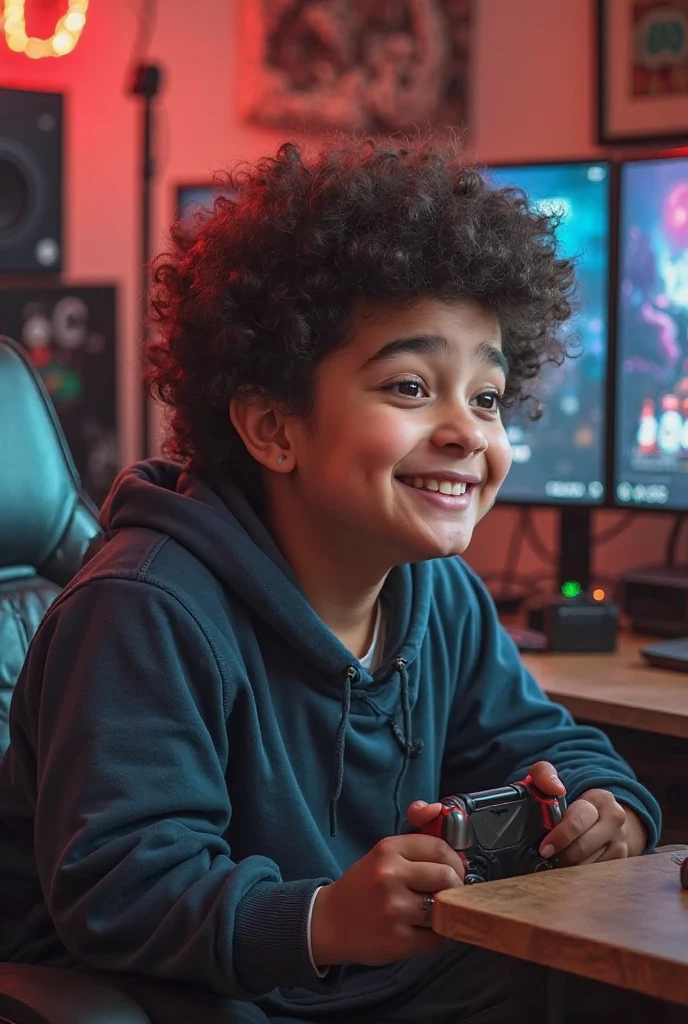 Make a profile picture of a formal gamer boy playing with a red and blue animated sweater