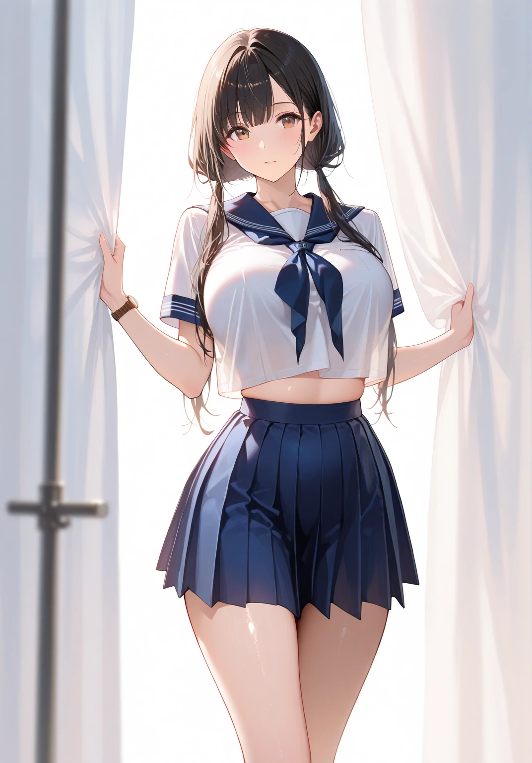 pissing、School swim wear、Shift your crotch with your right hand to show your pubic area、Wet body、fullnude、Lower body naked