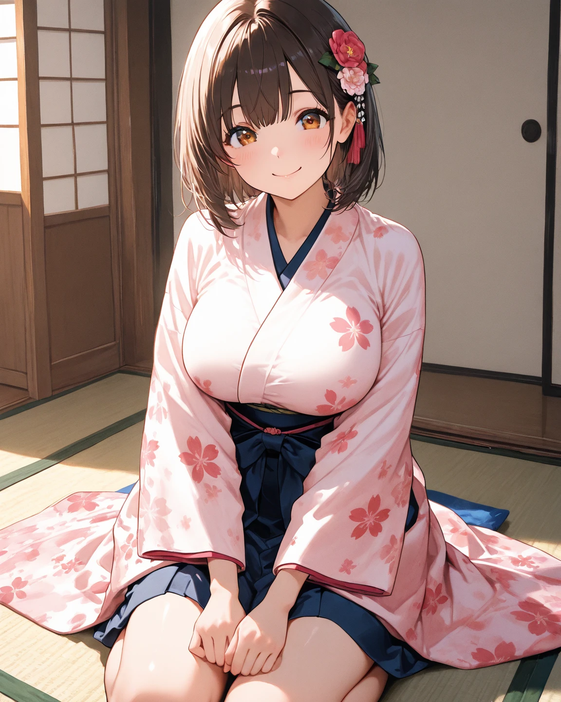 (masterpiece:2.0), (top-quality:2.0), (sitting naked:1.5), (extremely mini skirt extremely small pink yukata:1.5), (super thin fabric:1.5), (sexypose:1.5), (blushed face:1.3), (barechested:1.3), (realistic:1.5), 1 little girl, precise hands, Embarrassed look, light smile, Look at me and smile, extremely cute girl, innocent face, young face, Clear eyes, Shining eyes, small breast, (cleavage of the breast is visible:1.5), (the thighs is visible:1.5), The crotch is visible, No pubic hair, full body, The beautiful skin, ultra-definition, Top resolution, japan high school student, brown hair, at the night festival