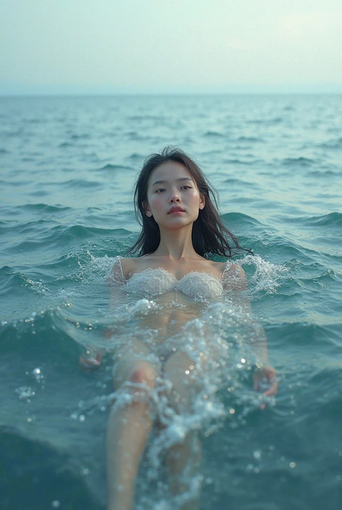 Naked girl in the sea  