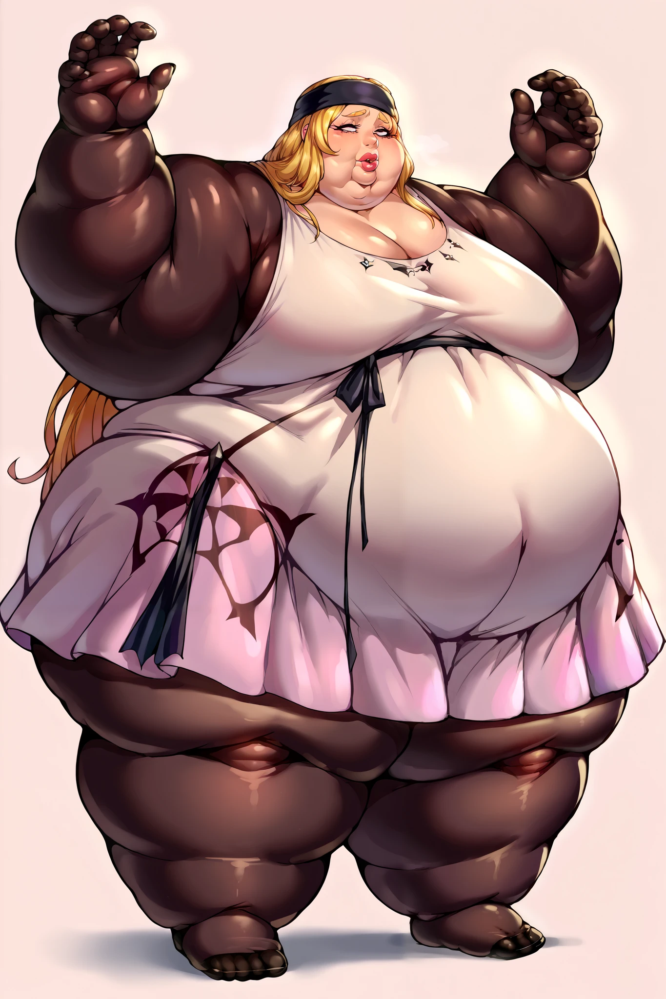 Arctic wolf, female, long hair, huge breasts, huge hips, huge thighs, plump, voluptuous, gorgeous, beautiful, eyelashes, cream hair, bushy hair,thick hair, morbidly obese, big bushy tail