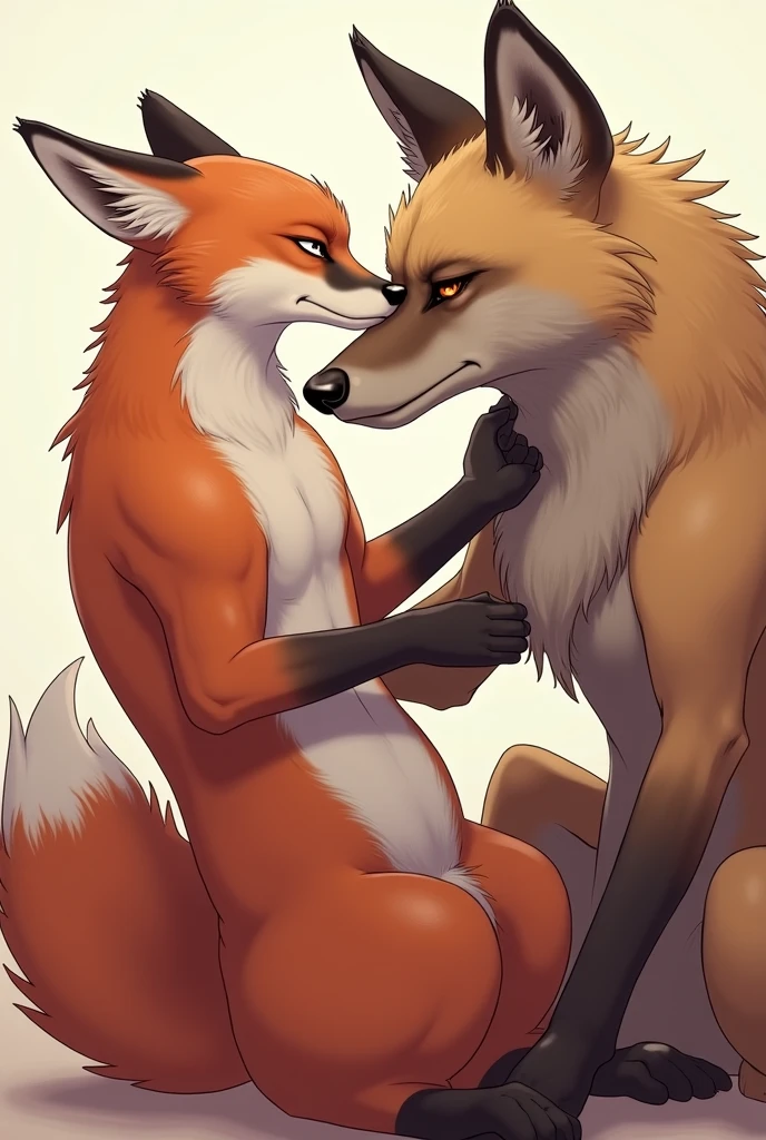 score_9,score_8_up,score_7_up, kemono style, nick wilde, orange fox male, fox, green eyes, eyes half open, black nose, ahegao, lifted tail, femboy, feminine, hourglass figure, naked, sex, doggystyle sex, anal sex, he is getting fucked from behind by faceless human male, human male is pulling his tail, :O,