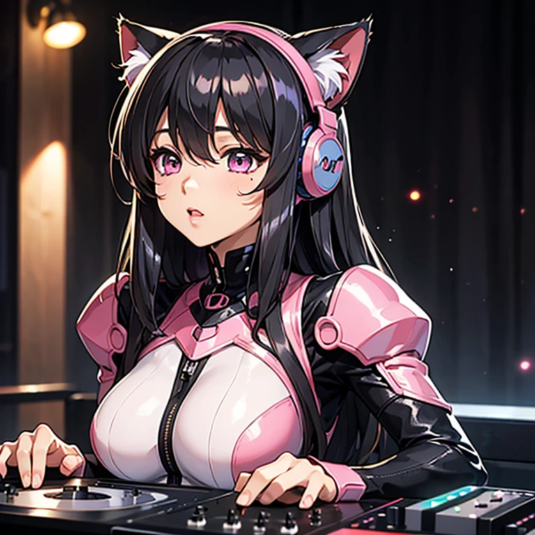A woman,Wearing a black bunny girl suit,Black long hair,Blue eyes,in the club