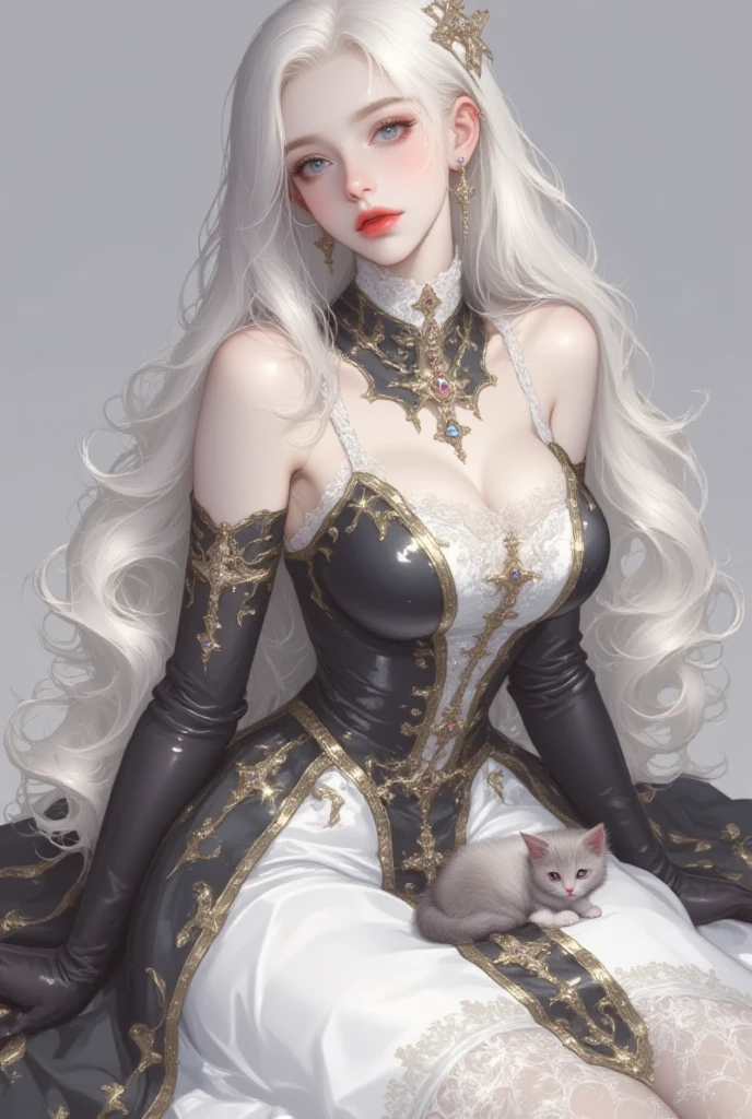 (masterpiece), (best quality), 1girl, sexy, girl with fox ears, queen, crown, sitting on a throne, ancient castle, white hair, nine-tail