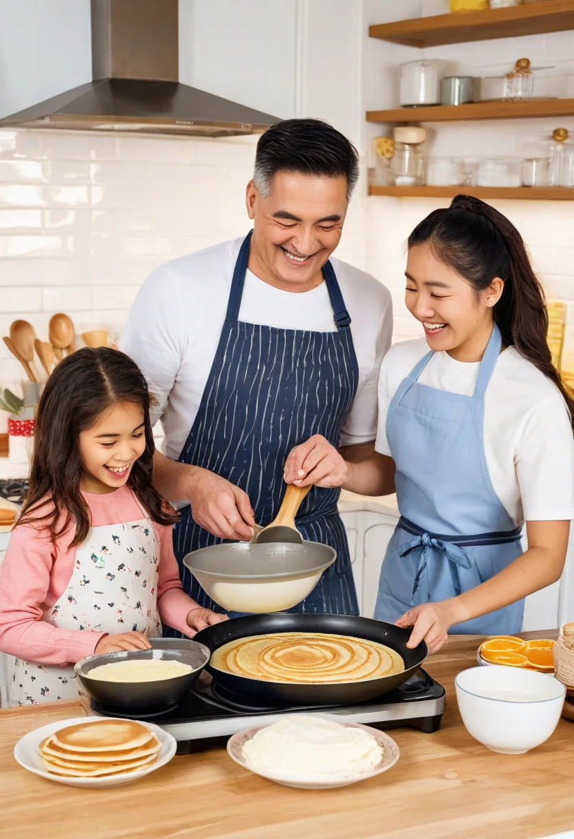 there are two people and a In the kitchen preparing food, Advertising photos, Product introduction photoss, Product introduction photos, Advertising photosgraphy, In the kitchen里, cooking, family, lifestyle, In the kitchen, Marketing photos, photo shoot, in stock图片, in stock, Food Advertisement 4k, photography肖像, baking artwork, Warm and convivial atmosphere, photography, cooking show