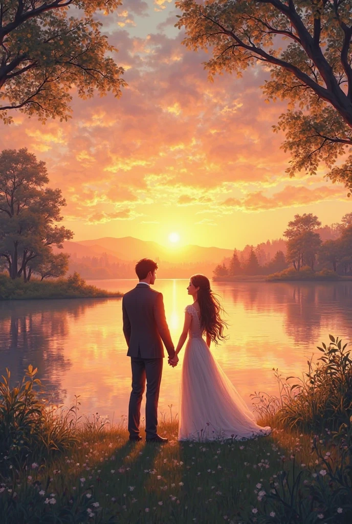 A beautiful tree, their leaf look like a dancing couples, behind sunset, more than one picture