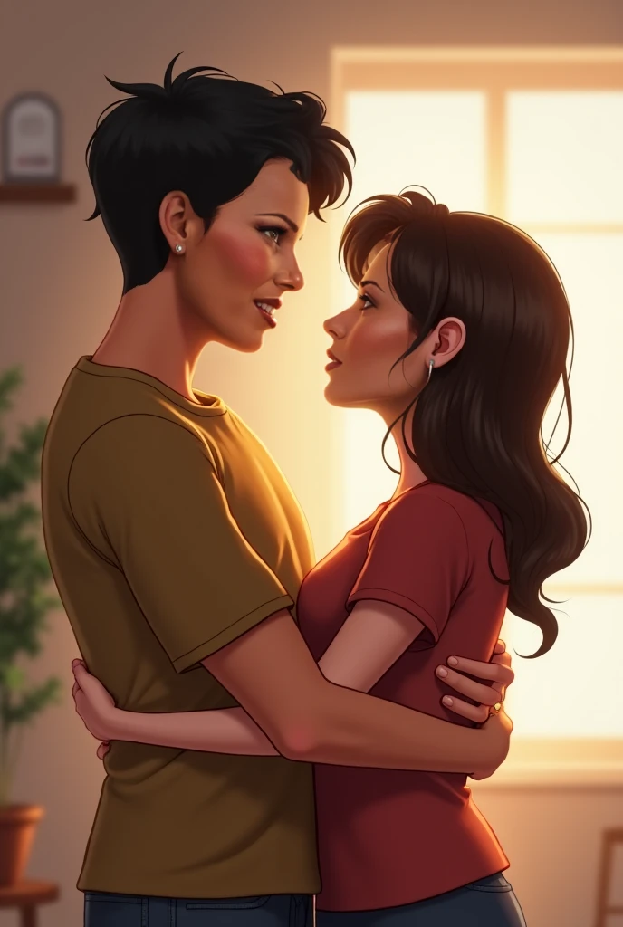 Mom older son kissing