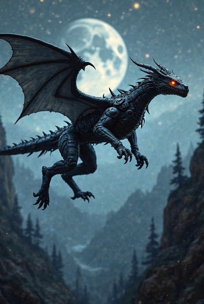 full body portrait of a realistic female obsidian black dragon, wings, horns, antlers, twisting horns, curled horns, wolf shaped head, glowing white eyes, white fire, mysterious mountain scenery, full body, cinematic, render, 8k, unreal engine, realistic, masterpiece, high detail, full body, low life, volumetric lighting