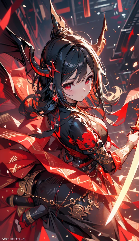 Attention to detail,Super Detail,Ultra-high resolution,Girl holding a sword,A red full moon behind the girl,The moonlight on her back,The background is a red moon with a full moon in the middle,There are forests on both sides,Red butterflies fly,Fine face,Add a fantastical atmosphere
