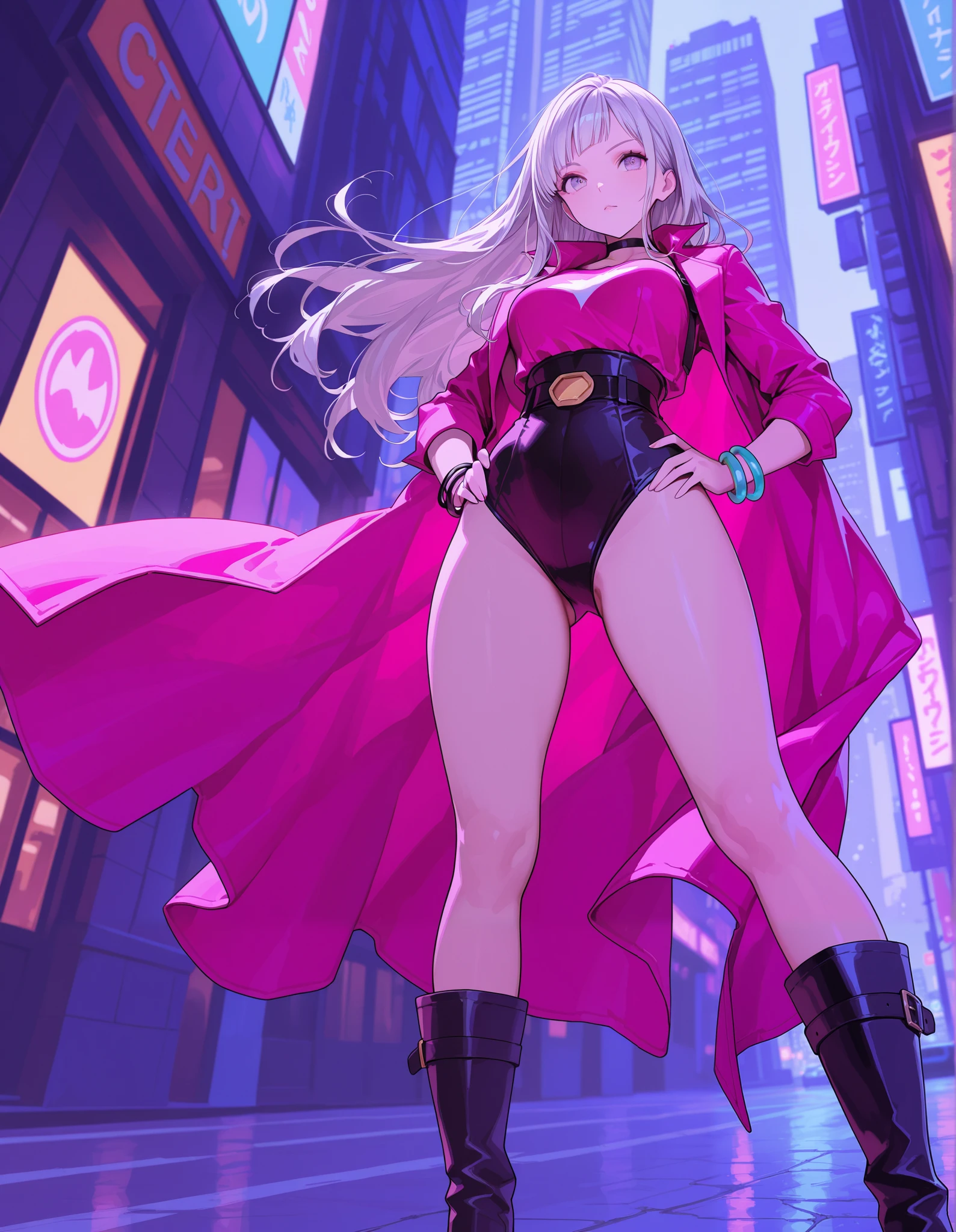 1girl, (huge chest), long legs, thick legs, bee superhero theme, (bodysuit) bee wings, sting, yellow, cyand, brown, dark gray, pink, short pink hair with insect antennae, bee makeup face, cameltoe, sleeve, sparks, shiny particles, bees, honey spilled on chest, (((city))), third ruler, full body,  bright colors, big ass
