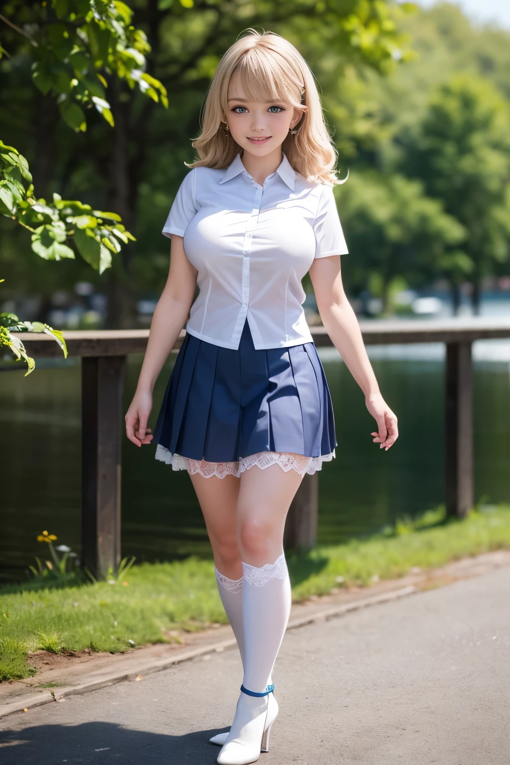 A heavily muscled iffb pro female bodybuilder, akizuki airi. oni chichi, masterpiece, best quality, super detailed, illustration, flat color, depth of field,
1 girl, young, anime, standing, market, full-length, turned back, blonde, twintails, looking over her shoulder, red pleated miniskirt, wet white button-down shirt, school uniform, serafuku, blue tie, no bra, black tights, small backpack, detailed skin texture, detailed fabric texture, beautiful detailed face, big breasts, blue eyes, pregnant, smile, downpour, wind