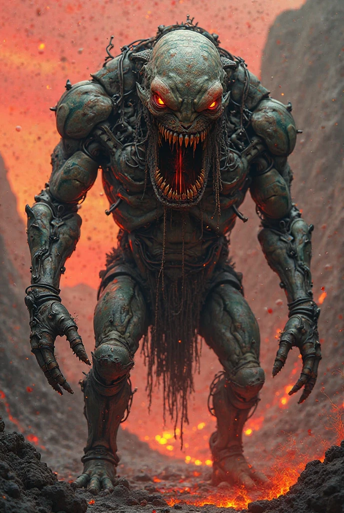 Horror-themed cinematic film with a horror theme yet different views characters from (Galaxy of Terror), inspired by (Heavy Metal Magazine:2.5), Cyberpunk apocalypse in chaotic world, stalenhag, metal album cover, gwar, flying pterosaur, (with monsters and robots, space creatures, monsters, daemons, aliens, mutant, with explosions, smoke and fire:3.1), retro sci fi, movie poster promo, senior artist concept art, artstation trends, high budget full body character design, bokeh, cinemascope, moody, epic, beautiful, film grain, grainy. Sinister, disturbing, dark, scary, suspenseful, gloomy, highly detailed