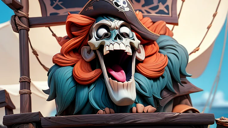 Create a picture of the monster pirate Roger in one piece., The body is transparent and can be seen through. The image is sharp and detailed., with beautiful colors.. With arms, leg, eyes, mouth, พื้นหลังสีlegว