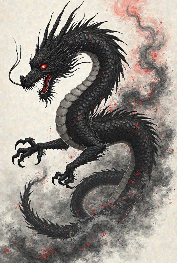 A painting,Chinese dragon painted by Wu Guanzhong,Hovering in the air,Red Eyes,Ink Painting,color,White background,Abstract simple lines,illustration,masterpiece,Ultra HD