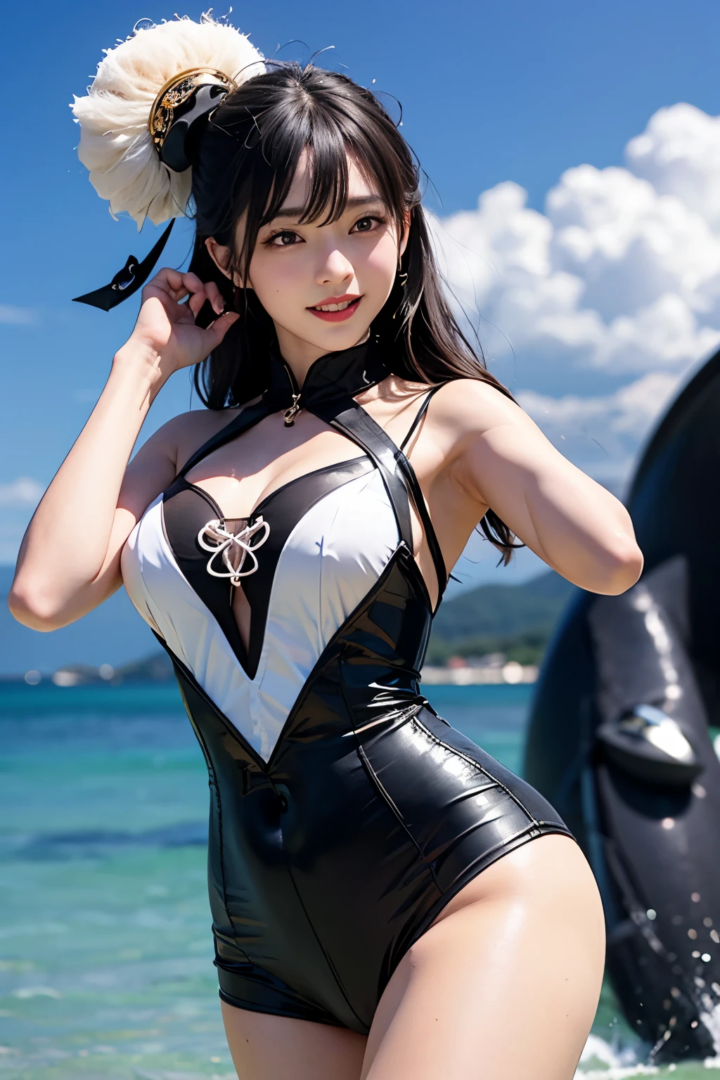 (best quality), 1 girl, ultra-detailed, illustration, yang guifei, beach, frilly bikini, (quicksand:1.4), upset, crying, (mostly submerged:1.2)