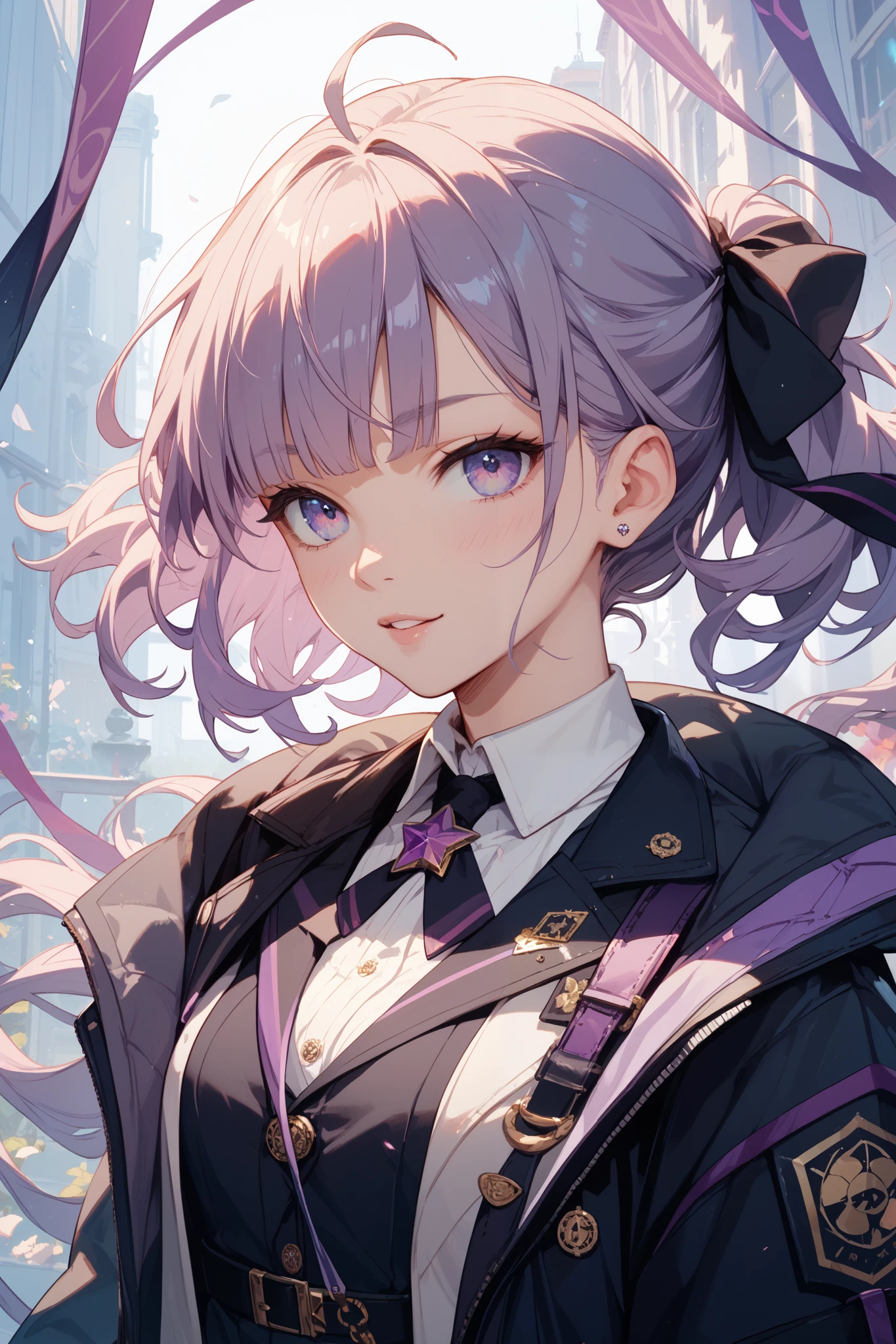 (((4k, masterpiece, top-quality))) ,8k, best quality, high resolution, HD, unity 8k wallpaper, (((illustration))), (((beautiful purple detailed eyes:1.6))), extremely detailed face, perfect lighting, extremely detailed CG, (perfect hands, perfect anatomy:1.8), lynette, animal ear fluff, animal ears, cat ears, hair bow, (purple eyes:1.1), brown hair, (((single star on left cheek))), bow, green bow, hat, leotard, long sleeves, miniskirt, pantyhose, skirt, top hat,
