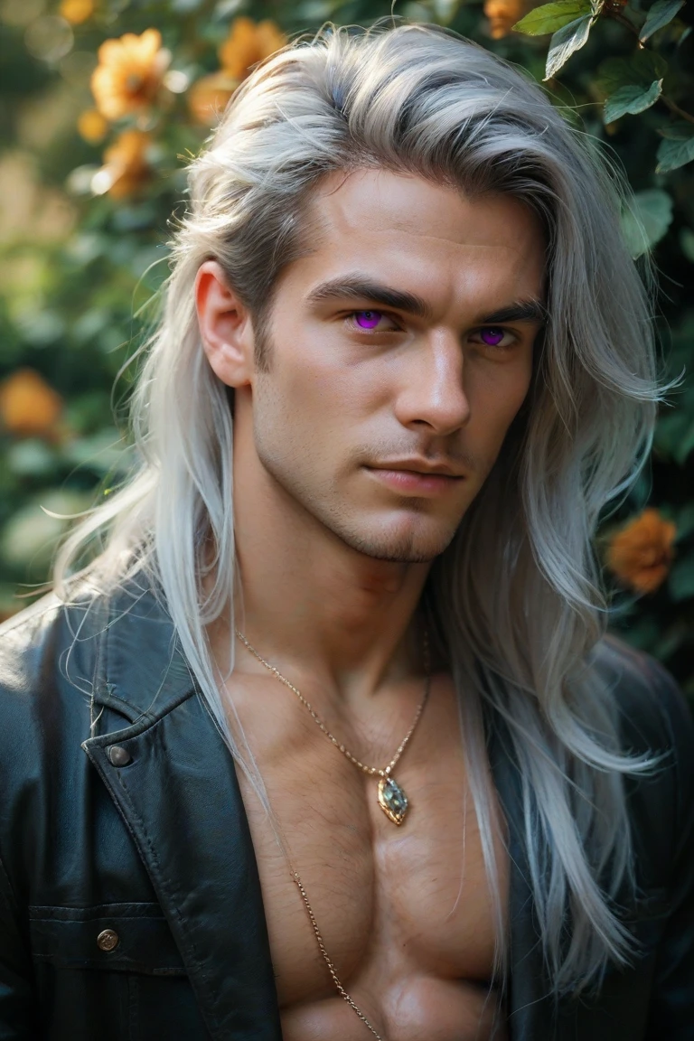 Prompt: create a 2d anime Marvel image of a man in his 20's with blue-grey eyes, long white hair and long black eyebrows, he has his shirt off exposing his tattoos, he has some piercings on his face and he's smoking a cigarette with a smug expression on his face, he's very handsome and attractive and he knows it