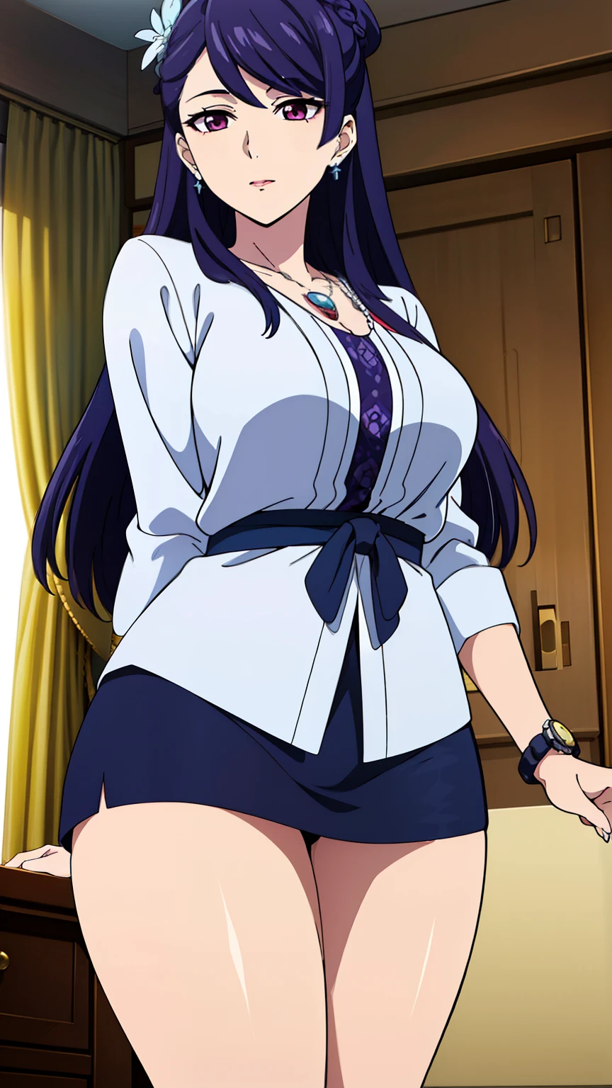 slot 、 1 girl 、 (purple eyes 、 purple hair ) 、 ((bungs 、 long hair per person、Elaborate hairstyle)) (前開きshirt 、 shirt 、 necklace 、 miniskirt 、 cover 、 room) 、 (Nipples See-through Clothes:0.7 ) 、 26 years old 、 young woman 、 beautiful long legs 、 beautiful body 、 Beautiful Nose 、 Beautiful Character Designs 、 Completely 、 Close 、 Expressive Eyes、Perfect Balance 、 watches the audience 、 (Focus on Her Face) 、 (Innocent Big Eyes: 1.0 ) 、 anime art style 、 Dynamic Angles 、 Official Art 、 Very Detailed CG Unity 8k の壁紙 、 perfect lighting 、 colorful 、 Bright front lighting 、 white skin 、 (masterpiece:1.0 ) 、 ( best quality:1.0 ) 、 超 high resolution 、 4K 、 Very Detailed 、 pictures 、 8k 、 high resolution 、 high resolution 、 (absurd: 1.2 ) 、 Kodak portrait 400 、 film grain 、 lens flare 、 (bright colors:1.2 ) 、 プロ のpictures 、 (Beautiful big : 1.4 ) 、 (beautiful face:1 . 5) 、 ( Narrow Waist ) 、