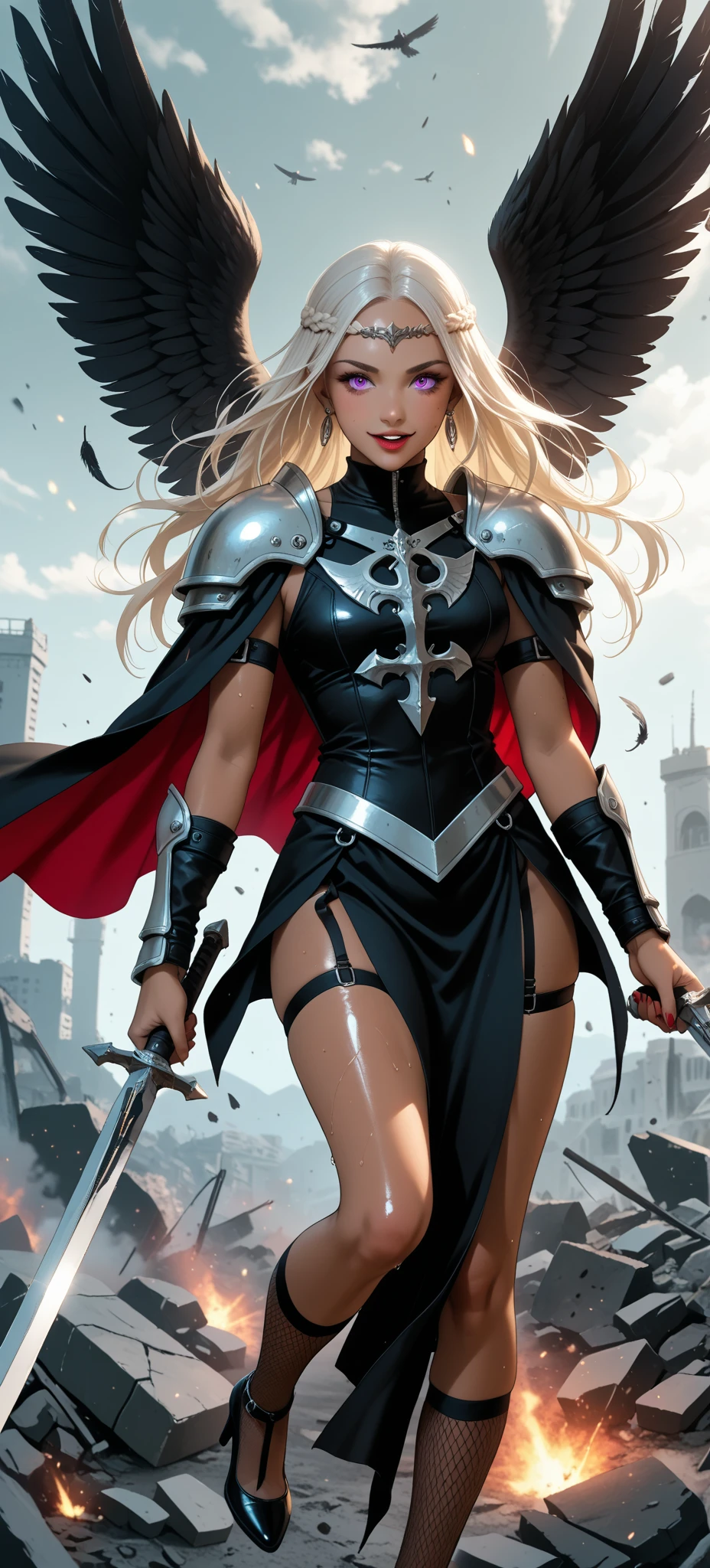 (La mejor calidad)), ((Obra maestra)), ((realista)), (Detallado), Cara detallada,supergirl Mujer hermosa (20 years old, cabello largo y rubio, ojos azules) Cuerpo definido, Detallado, usando vestido tubo suite supergirl,(((pechos enormes))), A hand stretches the sky to release thunder and lightning,fondo oscuro,Gluteus