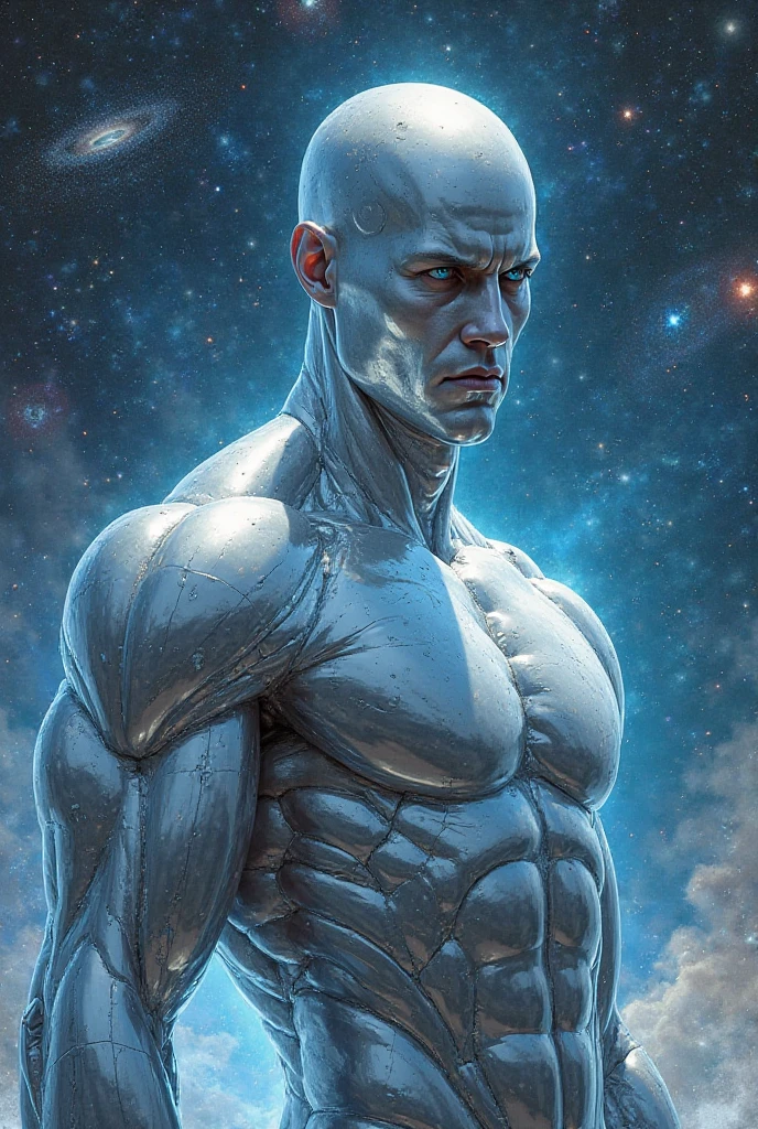 The planet Saturn represented as a man with a slender athletic body 