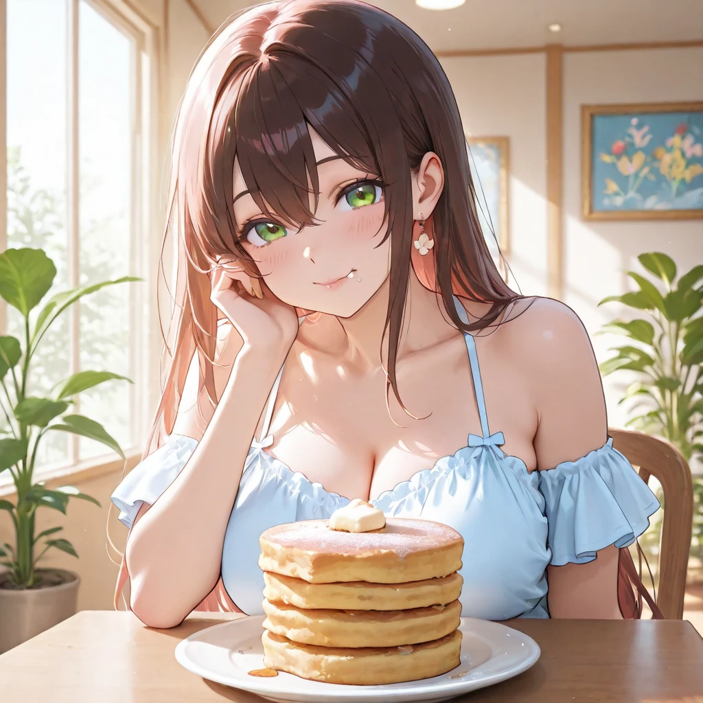 masterpiece, highest quality, 1 girl, (whole body), Miku, (brown hair), shy, (long eyelashes beautiful makeup), naked apron,indoor,kitchen,blush,Hold your chest between your arms to create a cleavage,slouch,peek from below