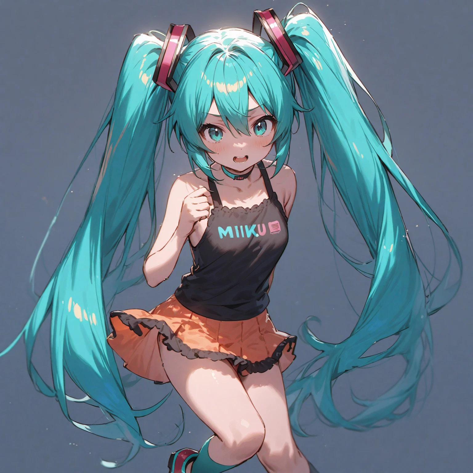 Hatsune Miku, cheerleader, showing the tongue