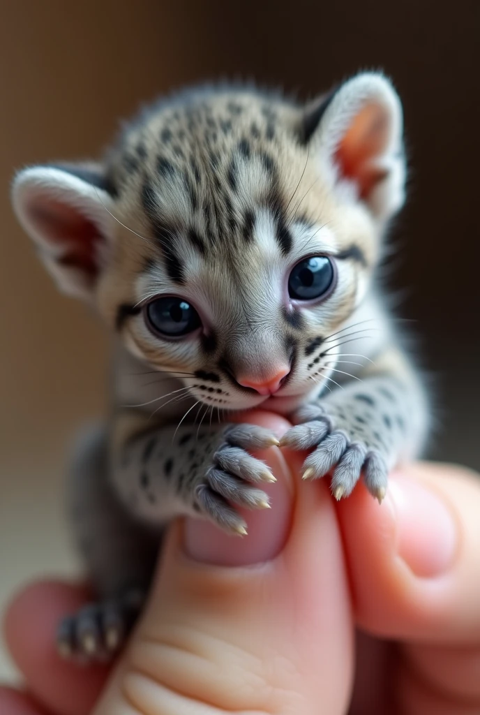 Photorealistic, 64k, A micro baby cheetah perched on a human perfect finger