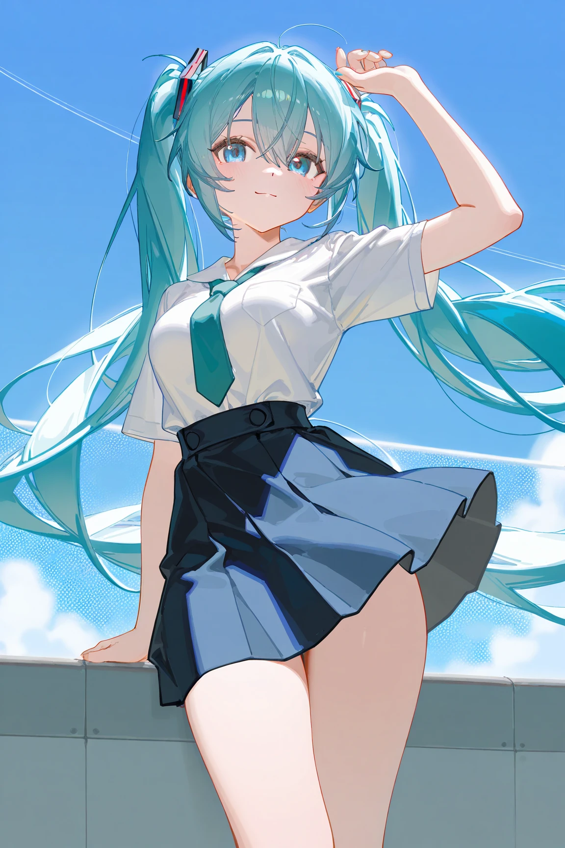 (1 Girl:1.2),(high quality), (High resolution), (Very detailed), (8k),(Demolition paperback correct)、Urusei Yatsura、Ram-chan、Sexy Lingerie、Wearing a sailor uniform、((Focus on the whole body))、Nipple Shape、((Black Pantyhose))、Hair messed up by the strong wind、Neutral White Lighting,Sexy pose、