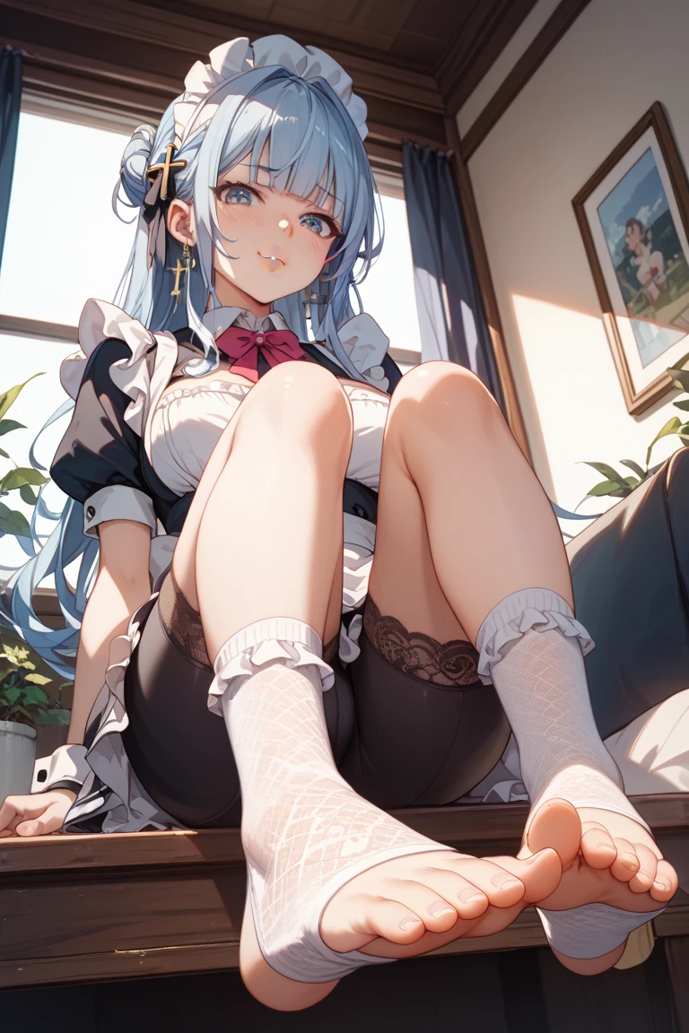 anime girl sitting on a couch with her legs crossed, guweiz, seductive anime girl, cute anime waifu in a nice dress, nightcore, anime girl in a maid costume, beautiful anime girl, anime moe artstyle, anime girl, clean detailed anime art, 8k high quality detailed art, an anime girl, attractive anime girl, high quality anime artstyle