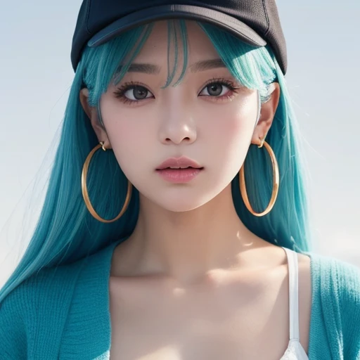 Ski Style, miku Havesune, masterpiece, Highest quality, One girl, blush, Aqua Eye, cap, Mouth closed, Earrings, Have, hoop Earrings, jewelry, View your viewers, shirt, Simple Background, alone, Upper Body, yellow shirt Dirty Body Upper Body Sweaty Big Breasts Expose Fluid from nipples Reverse Rape Slimy saliva Urinating Watching the audience Attractive body Muscular lure sweating 胸をExpose フィットネスボディ