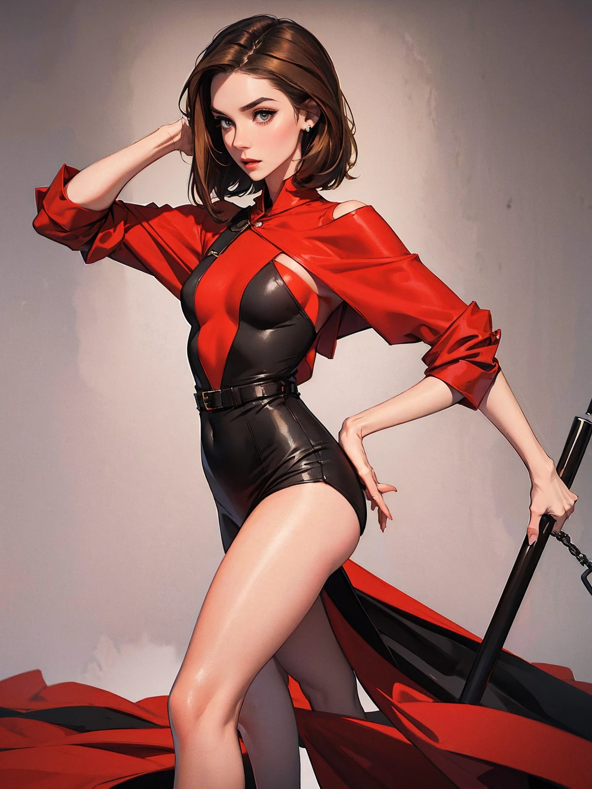 girl, small breasts, thin, soft or colored lips, simple background, red dress, perfect hands, perfect anatomy, forced perspective, sitting on a throne, has a floating crown