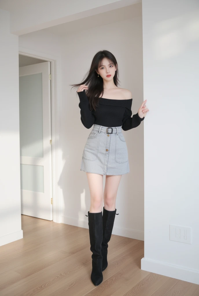 with mini skirt