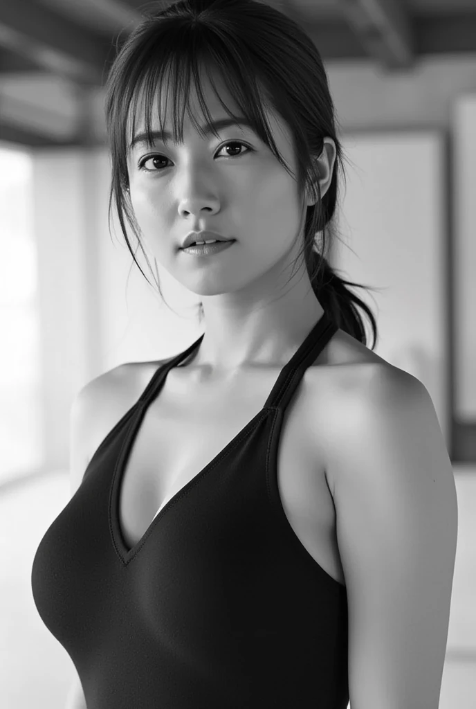 (Browsing Caution:1.2), 8K, Highest quality, Tabletop, Realistic, ((Like the picture:1.4)),  masterpiece, 1 female, Beautiful Japanese Woman,58 years old,  (Facial wrinkles:1.2)(Face Focus: 1.3), ((Large Breasts)), Cleavage, ((Full Body Shot)), View your audience,Seductive pose, Medium Long Hair, Vertical navel, Tank top, sports gym,  ((Showing off panties)), ((Sweat)),plump