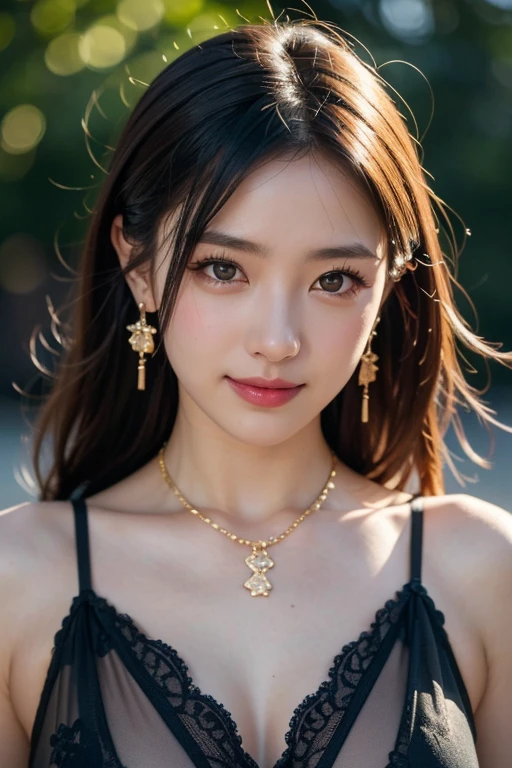table top, highest quality, Photoreal, finely, High resolution, 8k wallpaper, perfect dynamic composition, finelyて美しい目, medium hair, tied hair、big and full breasts:2.0, random sexy pose,chest to chest、(tight pink see-through knit)、(chest bulge: 1.3)、laughter、open your mouth、I can see the tip of the tongue、(tongue licking 1.5)、beautiful resort scenery、28 years old、(droopy eyes 1.4)、adult beauty、Japanese、look at the person taking the photo、I can see a beautiful cleavage、unparalleled beauty、You can see the heart earrings、(Beautiful woman with a dog collar around her neck、A chain tied to a tree becomes a collar)