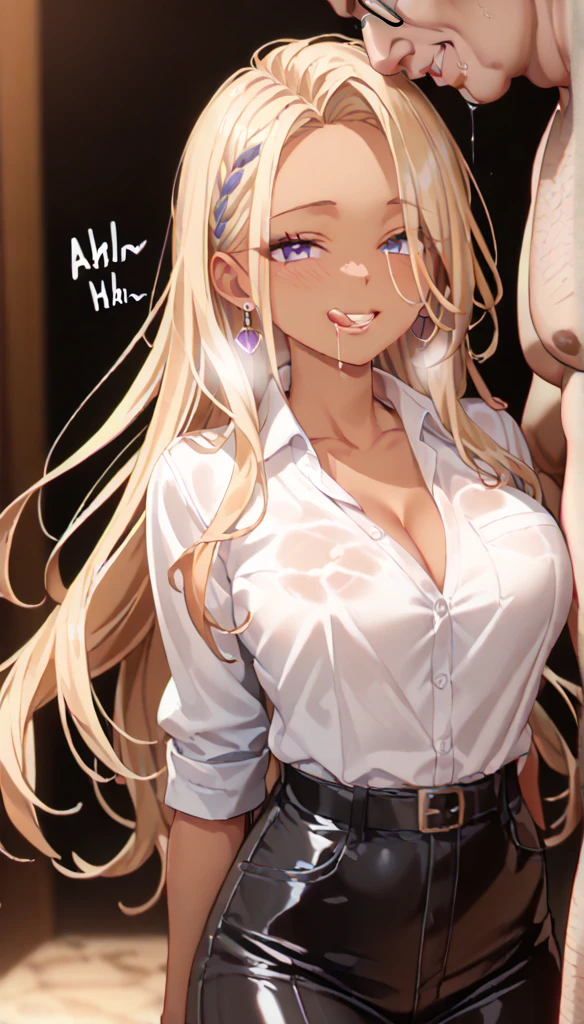 Girl, dark skin, Gyaru, blonde hair, orange eyes, student clothes, Japanese student clothes, 4k,