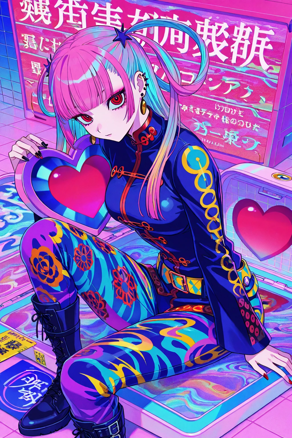 ((best quality)), ((masterpiece)), (detailed), little 1girl, hentai, straight pink hair, pink eyes, skinny, goth, naked, fingering her pussy, squirt, squirting everywhere, horny, heart pupil, tongue out, aphrodisiac, long black nails, large tattoo, small pussy, sweaty body, wet pussy, , small ass, masturbating, nipple piercing, gothic accessories, one hand on her tits and the other hand on her pussy, gothic belt, on the bed, ahegao, rollong eyes, 10years old, blush, fox ears, peeing, 165cm, vibrating, final setting vibrator, caughtpeeing, peeing, female masturbation, She hornily tells me "fuck me"