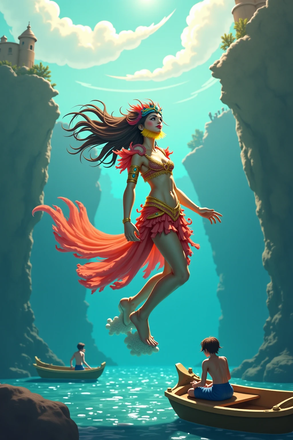 dark angel wings, dark grey skin, flying, cloak with stars, underwater