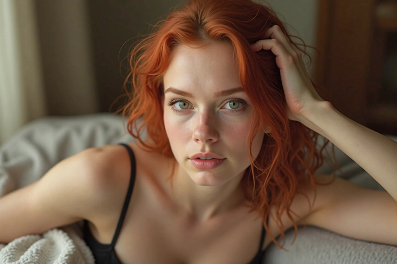crazy,crazy girl, madness,glance,distrustful gaze,skeptical look,accusatory stare,blaming gaze,Asian eyes,Slanted eyes,Narrow eyes,Squinted eyes,Almond-shaped eyes,Orientally-shaped eyes,lord of the ring,elf,arwen,leg spread,sulphurous,lascivious, torrid, (bella hadid:1.1),look towards the viewer,beautiful detailed face,beautiful detailed body,long red hair,ginger, red head ginger,long red-haired girl with green eyes,realistic photo,highres,ultra-detailed,photorealistic,vivid colors,bokeh, concept artists,green eyes, long red hair,ginger,red head ginger,best quality, 4k, 8k, highres,masterpiece:1.2, ultra-detailed,realistic, photorealistic, photo-realistic:1.37, girl with green eyes and long red hair, stylish makeup, perfect lighting, glamorous pose, a close up of a woman with red hair, with red hair and green eyes, red head, red hair, she has red hair, red girl, red hair girl, with red hair, red hair and attractive features, brilliantly colored, red hair goddess, red hair girl