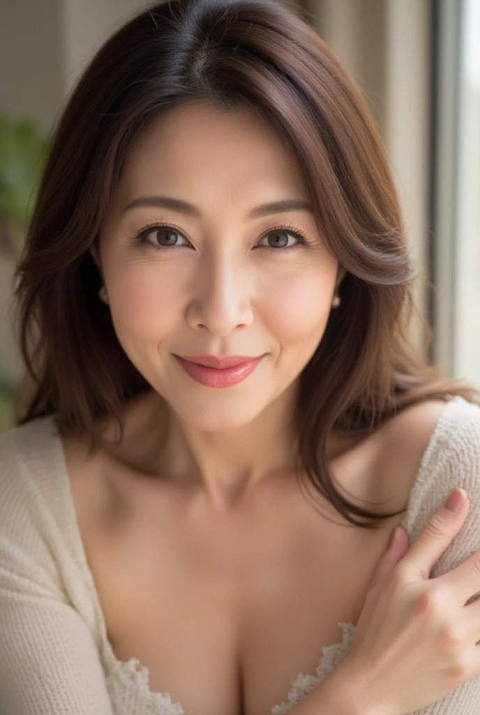 ((Best Quality, 8k, Masterpiece, Portrait: 1.3)), (from below, look down, looking at the viewer), (cowboy shot:1), Photorealistic, Sharp Focus, 1 Beautiful Japan Milf, ((lying down, your arms up front, open mouth:0.9, joy:0.5)), ((sweaty body:1)), Cloth with Cleavage View, 35 Years Old, Wavy Hair, Wrinkles at the Corners of the Eyes, Emphasized, ((big breasts:1.3))),Erotic, only gorgeous bra, wet bathroom floors,