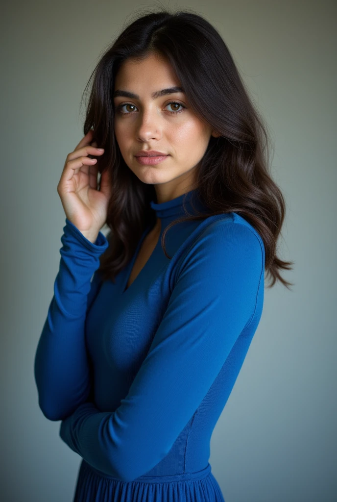 AMATEUR IPHONE PHOTOGRAPHY OF AN INDIAN MODEL WEARING A BLUE CROPTOP TURTLENECK WOMAN,CASUAL,NOISE,HIGH CONTRAST,SLIGHT MOTION, BLUR,JPEG ARTIFACTS,ON FLICKR IN 2007,2005